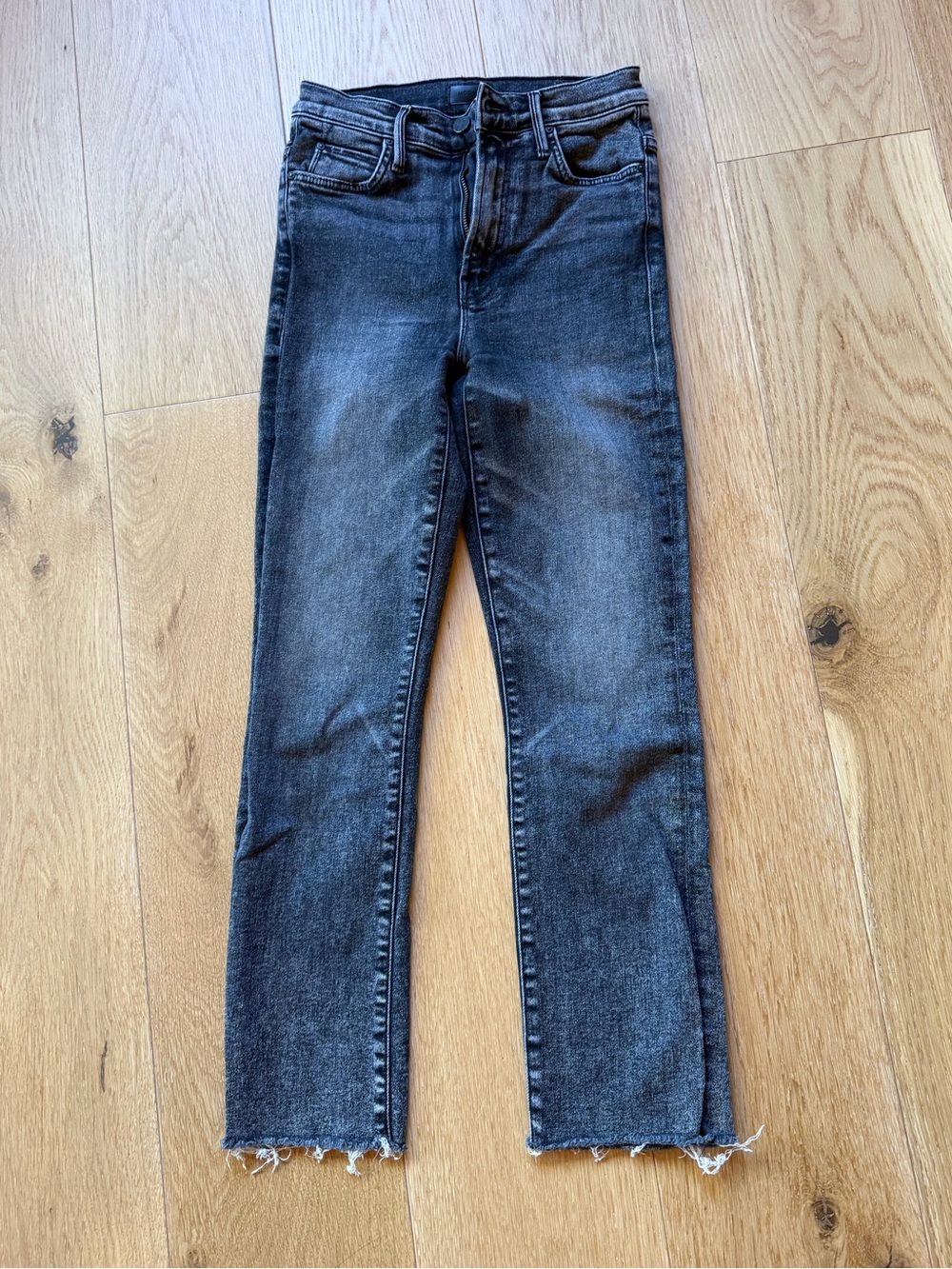 MOTHER Dark Washed Straight-Leg Jeans with Raw Hem